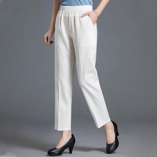 2020 New Summer Autumn Women Pants Elastic Waist Cotton Linen Harem Pants Casual Straight Pants Trousers Plus Size 4XL P865
