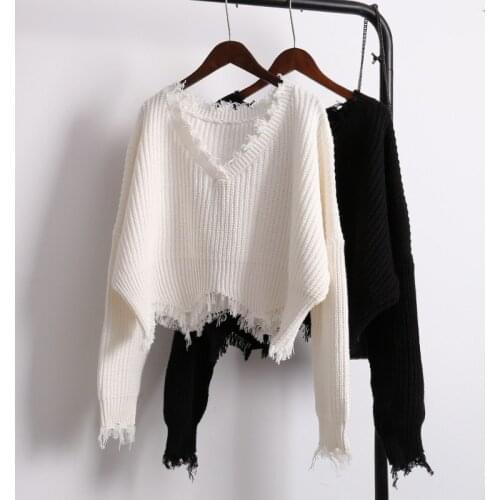 2018 Fringe Shorts Knitted Sweater Women Autumn Winter V Neck White Losse Female Jumpers Pullovers Casual Clothes Korean