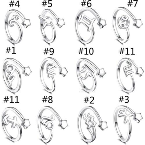 12 constellation ring stainless steel 12 constellation Astrology female ring opening adjustable girl jewelry birthday gift
