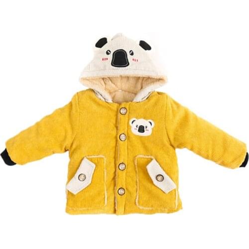 Boys Winter New Corduroy Jacket Cartoon Pattern Fashion All-Match Childrens Cotton Clothing 1-6 Years Old
