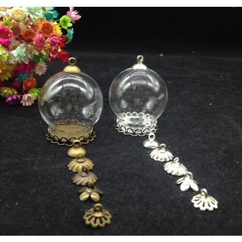 100sets/lot 30*20mm glass globe double lace antique bronze/silver tray beads cap set glass vials pendant glass bottle findings