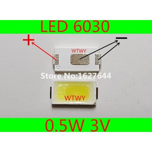 100pcs AOT LED 6030 LED Backlight High Power 0.5W 3V 50LM LED Backlight TV Cool white For LED LCD TV Backlight Application