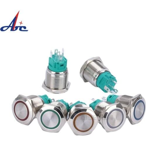 19mm LED Illuminated Latching Momentary Push Button Switch Waterproof IP65 Self Locking Metal Switch