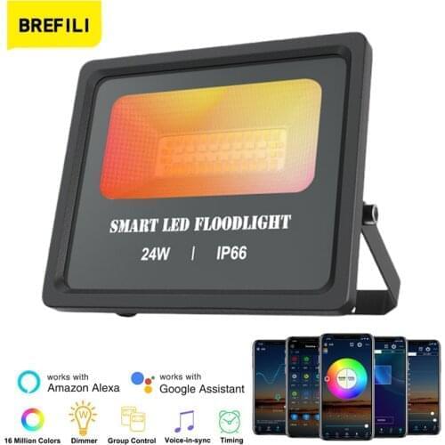 24W RGB Flood Light Bluetooth IP66 Waterproof Outdoor LED Floodlight Projector Reflector Lamp Spotlight Party Neon Sign Light