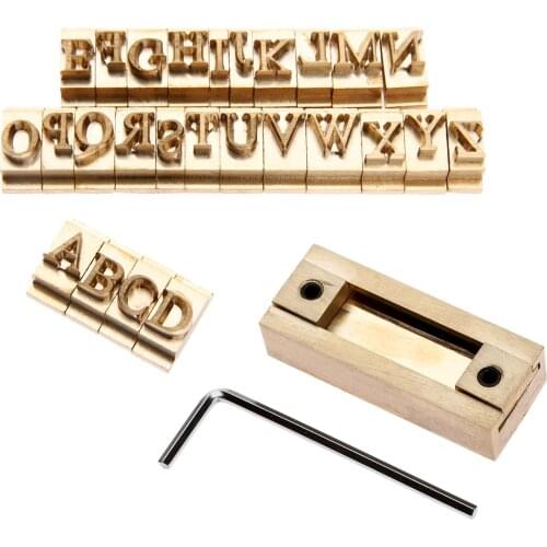27pcs/kit Capital Letters Molds+T-Slot Fixture Holder Times New Roman Brass Stamp A-Z Craving Tool Iron Press Leather/Wood/Cake
