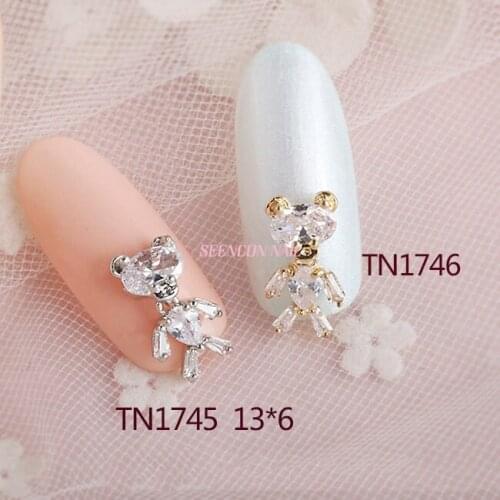 5pcs Luxury zircon nail jewelry decoration big rhinestones cute bear shape metal zircon diamond professional nail art charm