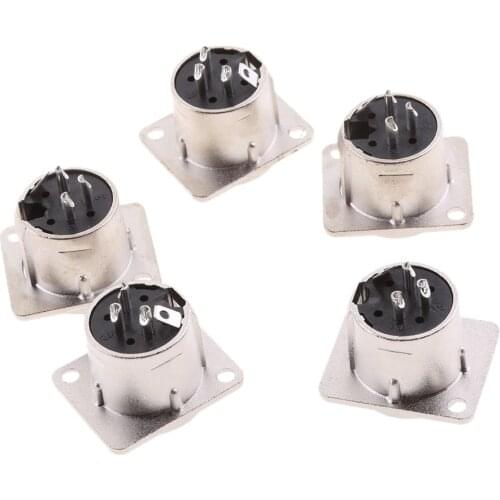 5Pcs XLR 3Pin Male Square Wall Chassis Panel Mounted Microphone Connector