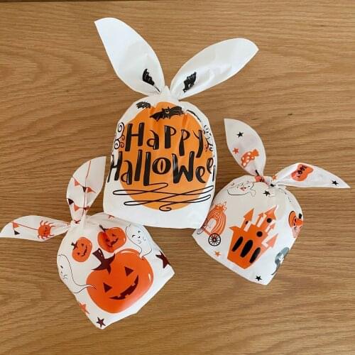 50 pieces/lot Halloween Drawstring Bag Rabbit Ears Candy Pouch All Saints' Day Kitchen Pumpkin Cookie Gift Food Rope Plastic Bag