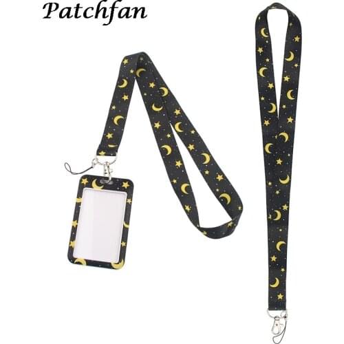 AD238 DMLSKY Cartoon Moon And Star Black Lanyard Keychain key Badge Mobile Phone Rope Kids Gifts Lanyard With Card Holder Cover