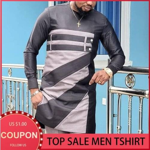African Clothing Chilaba Mens Long-sleeved Shirt Printing Dashiki Fashion Tops Man Muslim Traditional T-shirt Islamic Male 2021