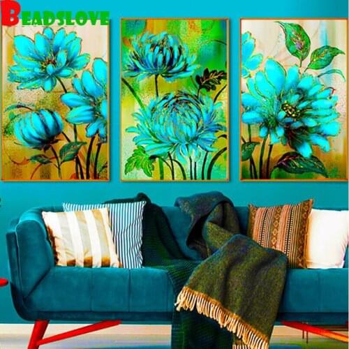 3pcs 5D DIY Diamond Painting beautiful flower Full Square round Drill Diamond Embroidery Seaside Cross Stitch Sunset G11