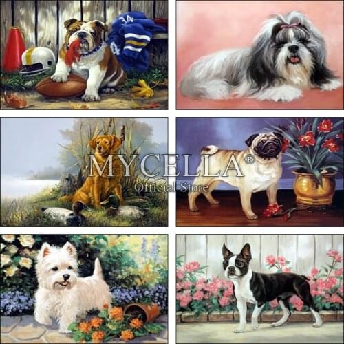 Dog Diamond Embroidery 5D DIY Diamond Painting Cross Stitch Full Round Rhinestones Home Decor Christmas Gift Crafts Needlework