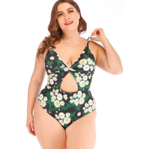 Megartico one piece swimsuit plus size 4xl sexy hollow out swimwear women 2019 floral print bodycon beachwear for female xxxl