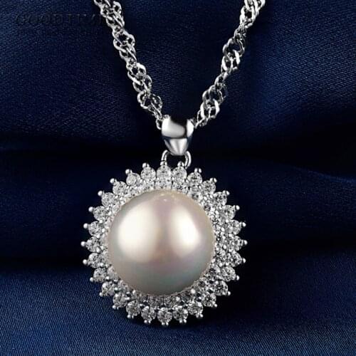 Luxury Women Pure 925 Sterling Silver Necklace Pearl With Zircon Pendant Ladies Chain Fashion Jewelry Accessory For Girl