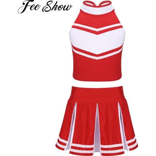 Kids Girls Sleeveless Crop Tops with Pleated Skirt Set Children Stage Performance Jazz Dance School Cheerleader Costume