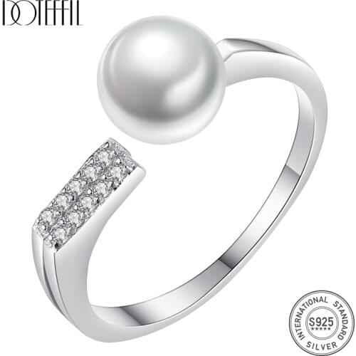DOTEFFIL Charm 925 Silver Disc Ring Resizable 7.5MM Natural Freshwater Pearls Ring Jewelry Women Wedding Lady Gift High Guality