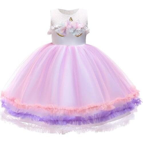Exclusive New Unicorn Dresses for Girls Color Wedding Evening Wedding Princess Dress Children Bow Tutu Girl Party Dress