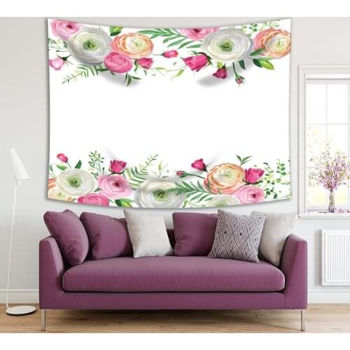 Tapestry Flowers Spring and Summer Blooms Floral Frame Romantic Celebration Decorative Art Green Pink White