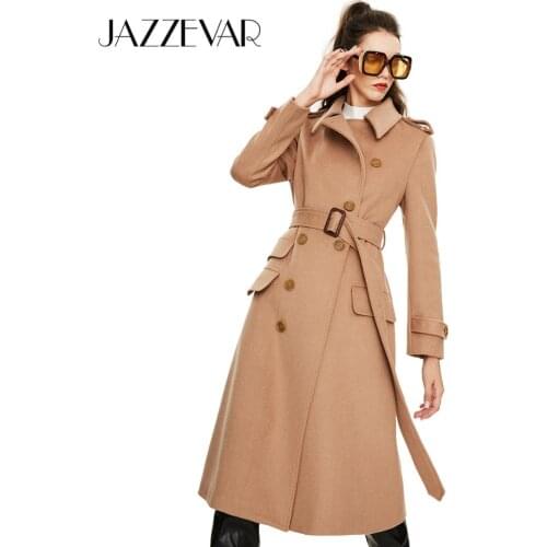 JAZZEVAR 2020 New arrival autumn trench coat women slim clothing high quality new popular double breasted long coat women N9066