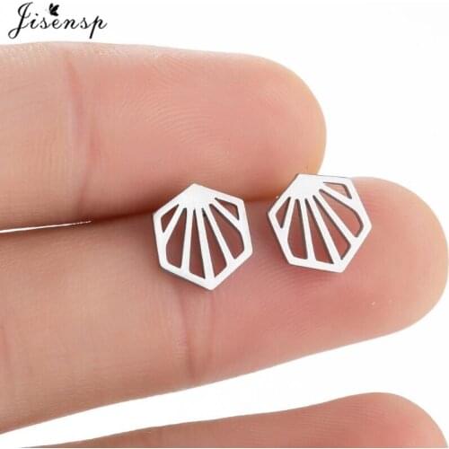Jisensp Geometric Creative Hexagon Stainless Steel Earrings for Women Black Color Sunshine Stud Earring Fashion Jewelry Gift