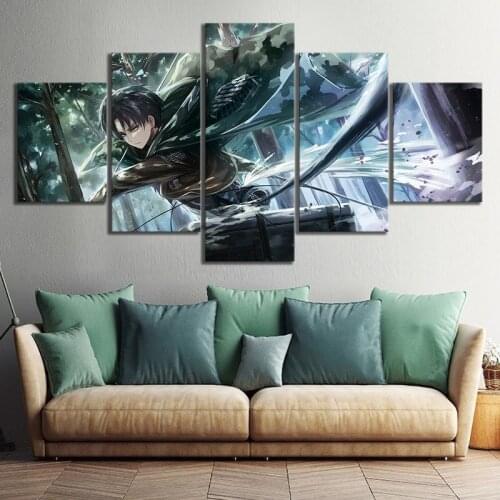 Canvas Print Painting 5 Panel Levi-Ackerman Attack On Titan Wall Art Pictures For Living Room Anime Poster Home Decoration