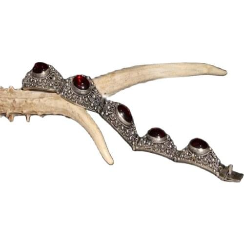 China old Tibetan silver inlaid with zircon bracelet