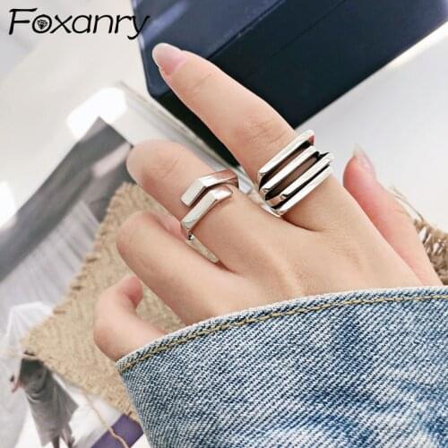 Foxanry 925 Sterling Silver Rings for Women New Trend Vintage Elegant Minimalist Smooth Cross Jewelry Birthday Gifts Wholesale