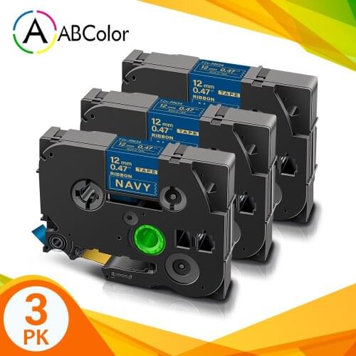 3PK 12mm Satin Ribbon Tape TZe RN34 TZe-RN34 Gold on Navy Label Tape TZe Tape For Brother P touch Printer gift wrapping label