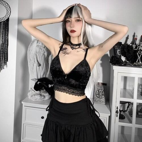 Summer Women Sexy Lace Sling Crop Tops Tank Casual Sleeveless Vest Diablo Female Deep V-Shows Chest Golden Diamond Velvet