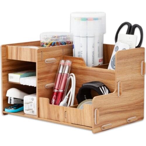 Multifunctional Student Desk Pen Holder Pen Holder Desktop Storage Box Wooden File Rack DIY Multi-layer Storage Storage Rack