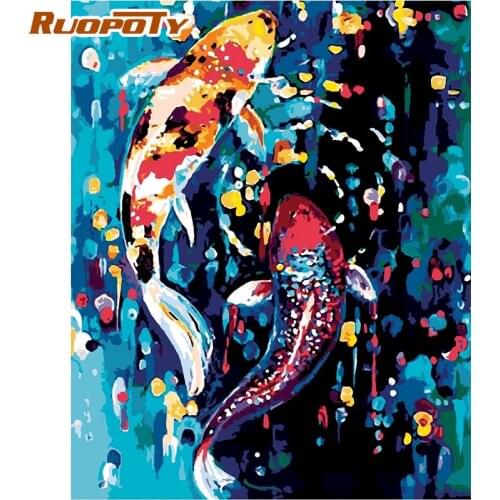 RUOPOTY Frame Diy Oil Painting By Numbers Fish Animals 60x75cm Frame On Canvas Handmade DIY Pictures Home Decoration Art