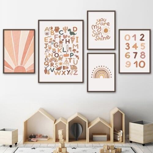 Sunshine Love Number Letter ABC Wall Art Canvas Painting For Kids Room Bedroom Decor Nordic Posters And Prints Wall Pictures