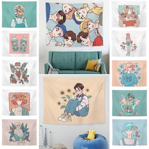 Wall Tapestry Cartoon Anime Pattern Tapestry Nordic Background Hanging Cloth Hanging Cloth for Home Dormitory Bedside Decor
