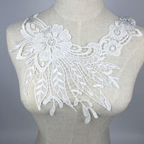 New Hot 1x Flower Applique Lace Trim Venise Collar Neckline Neck Embellishment White Sewing Supplies Accessories