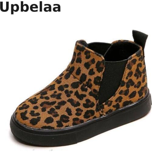 New Winter Kids Boots Boys Ankle Boots Fashion Leopard Canvas Leather Children Casual Shoes Toddler Baby Girls Snow Boots Plush