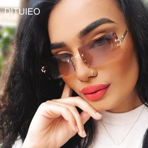Rimless Square Sunglasses Women Brand Designer Gradient Mirror Sun Glasses Metal Legs Small Frame Rectangle Oculos De Sol