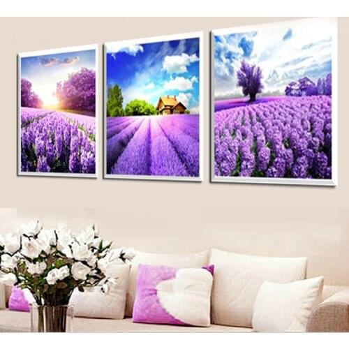 Full Diamond Painting Cross Stitch Lavender Purple Diamond Embroidery Magic Radius Round Drilling Flowers Handicraft Painting