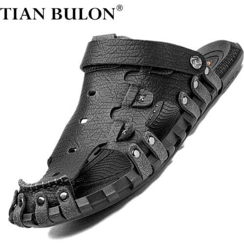 Summer Mens Sandals Genuine Leather Breathable Slippers Roman Sandals Flats Man Clogs Fashion Style Beach Sandals Plus Size 45