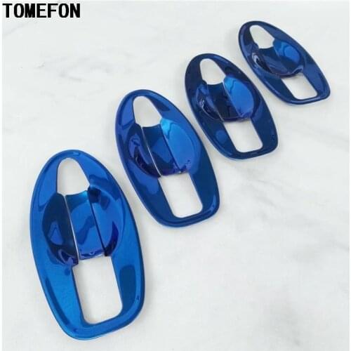 TOMEFON 8pcs For Nissan NAVARA 2017 Stainless Steel Blue Door Bowl Cover Trim Door Handle Decorate X Trail Chrome Car styling