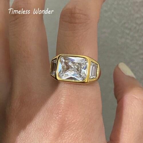 Timeless Wonder Super Shiny Geo Cut Zirconia Band Rings Stainless Steel Jewelry Women Punk Goth Ins Top Runway Trendy Kpop 6548