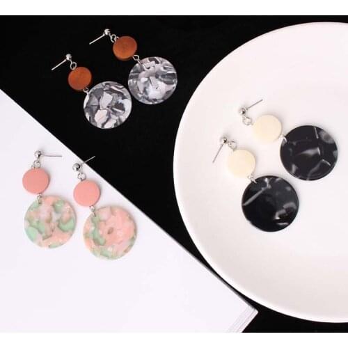 Unique Design Geometric Round Acetic Acid Wood Grain Earrings For Women Fashion Ear Jewelry Accessories Wholesale