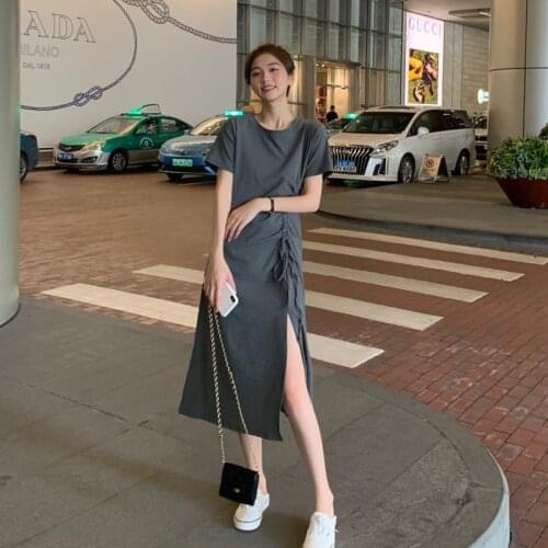 Womens Maxi Dress Drawstring Split Long Dresses Summer Fashion Party Dress