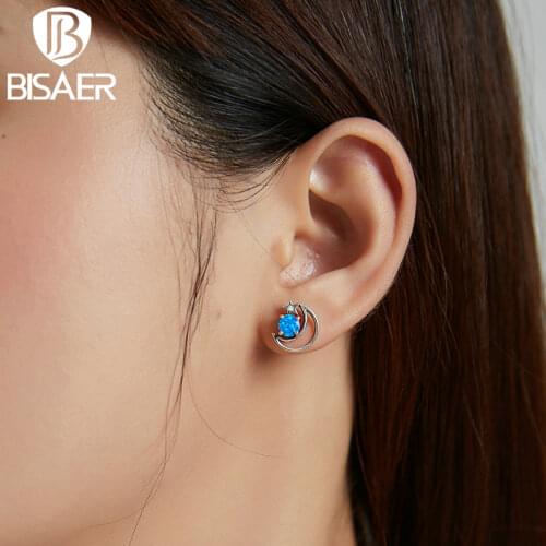 BISAER 925 Sterling Silver Zircon Mysterious Planet Stud Earrings Women Girls Shinning Fashion Jewelry Engagement Gift ECE1133