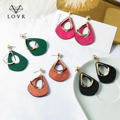 LOVR 2019 New Vintage Geometric Wood Drop Earrings for Women Fashion Korean Statement Metal Temperament Simple Earrings Jewelry
