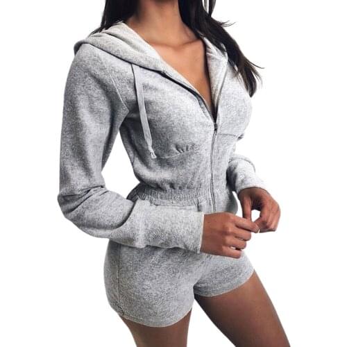 2020 New Fashion Women Playsuits Long Sleeve Hooded Jumpsuit Casual Zipper Solid Color Jumpsuit for Sports Daily Wear Bodysuits