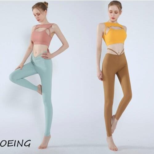 Womens Yoga 2 Piece Set Hollow Out Bra and Sesamless Legging Long Line Sport Wear Workout Gym Sets