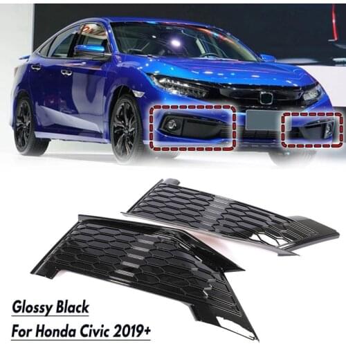 1 Pair ABS Glossy Black Front Fog Light Lamp Frame DRL Cover Trim Sticker for Honda Civic 2019 2020 2021