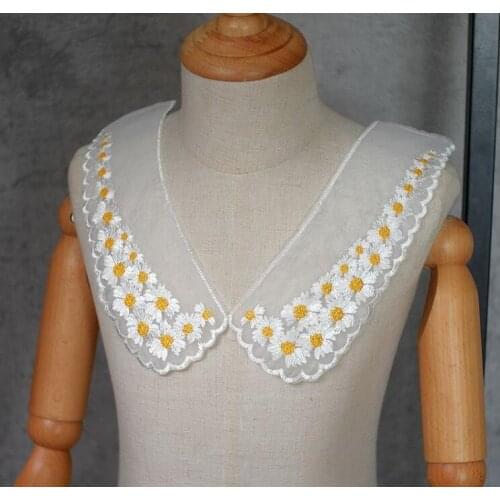 1PC Daisy Floral Embroidery organza Lace Neckline Fabric Lace Applique Lace Collar Sewing DIY Dresses Accessories Craft supplies