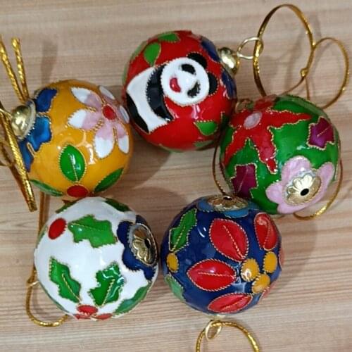 10pcs Chinese Round Ball Pendant Charms Cloisonne Enamel Filigree Ornaments Party Guests Gift Keychain Xmas Tree Hanging Decor