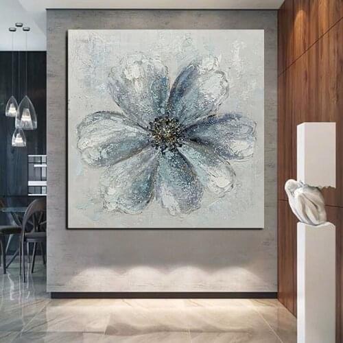100% Hand Painted Simple Blue Flowers Canvas Oil Painting Wall Wall Pictures Art Outdoor Paintings Decor Art On Canvas No Frame